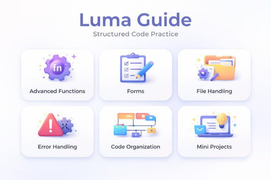 Luma Guide structured code practice icons on a white background