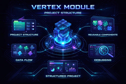 Diagram of a 'Vertex Module' project structure with various components on a dark background.