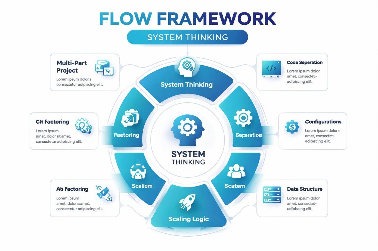 Flow framework diagram with 'System Thinking' at the center on a white background