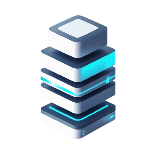 Stack of blue and white stacked square shapes on a white background