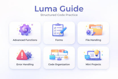 Luma Guide structured code practice icons on a white background