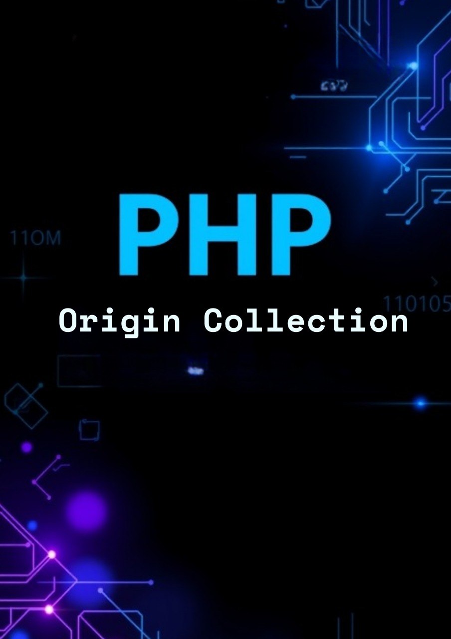 PHP Origin Collection text on a dark background with circuit design elements