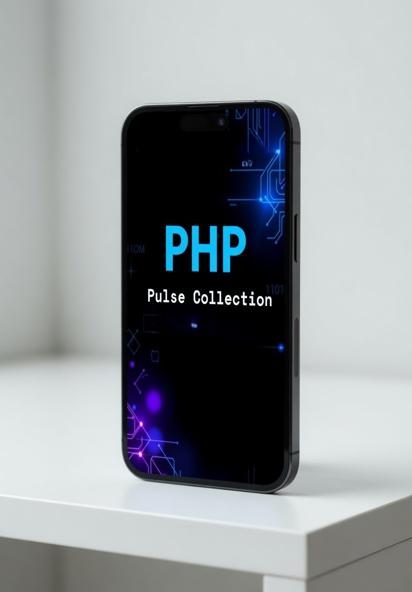 Phone with 'PHP Pulse Collection' on a white surface