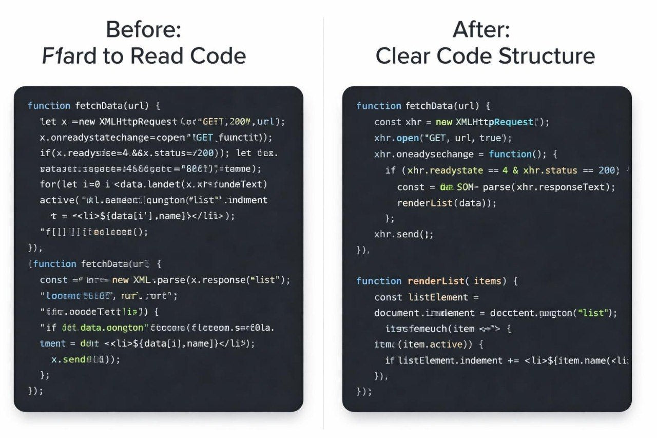 Comparison of code readability before and after refactoring.