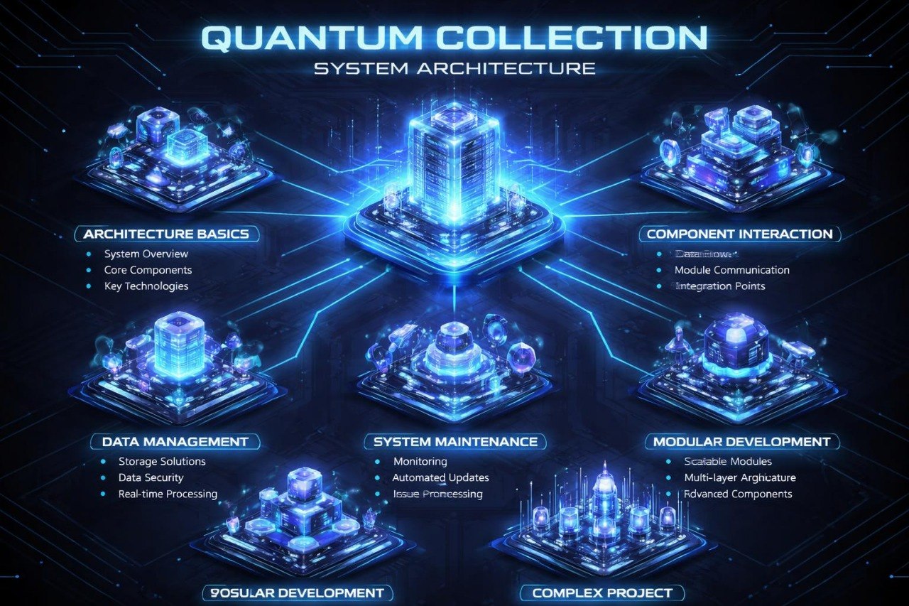 Diagram of quantum collection system architecture with futuristic design elements.
