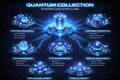 Diagram of quantum collection system architecture with futuristic design elements.