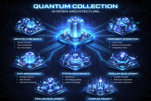 Diagram of quantum collection system architecture with futuristic design elements.